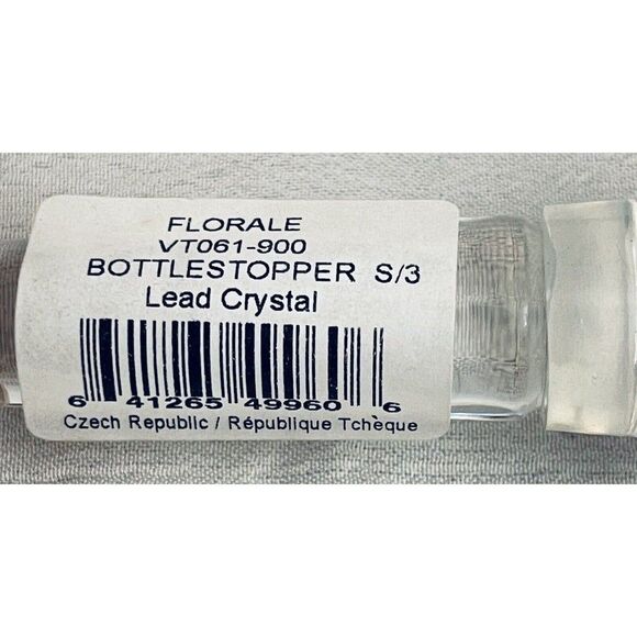 3 MIKASA Lead Crystal Florale Decanter Bottle Stoppers 5" Czech Republic New VTG - Picture 5 of 7